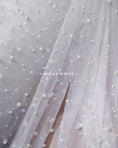 Load image into Gallery viewer, Beaded Tulle Fabric by the Yard | Pearls & Embroidered Lace Fabric | Handmade Bridal Lace for Dresses, Décor, Bridal Wear, Evening Gowns.