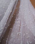 Load image into Gallery viewer, Beaded Tulle Fabric by the Yard | Pearls & Embroidered Lace Fabric | Handmade Bridal Lace for Dresses, Décor, Bridal Wear, Evening Gowns.