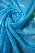 Load image into Gallery viewer, Blue Sequin Fabric by the Yard -3mm Iridescent Stretch Sequins on Mesh for Weddings, Costumes & Glamorous Projects, Prom and Evening Dresses