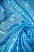 Load image into Gallery viewer, Blue Sequin Fabric by the Yard -3mm Iridescent Stretch Sequins on Mesh for Weddings, Costumes & Glamorous Projects, Prom and Evening Dresses