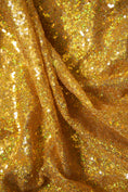 Load image into Gallery viewer, Gold Sequin Fabric by the Yard | 3mm Iridescent Stretch Sequins on Mesh | Shiny Glitz Fabric for Weddings, Parties, Costumes & Crafts, Prom
