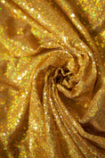 Load image into Gallery viewer, Gold Sequin Fabric by the Yard | 3mm Iridescent Stretch Sequins on Mesh | Shiny Glitz Fabric for Weddings, Parties, Costumes & Crafts, Prom