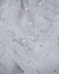 Load image into Gallery viewer, Beaded Tulle Fabric by the Yard | Pearls & Embroidered Lace Fabric | Handmade Bridal Lace for Dresses, Décor, Bridal Wear, Evening Gowns.