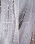 Load image into Gallery viewer, Beaded Tulle Fabric by the Yard | Pearls & Embroidered Lace Fabric | Handmade Bridal Lace for Dresses, Décor, Bridal Wear, Evening Gowns.