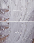 Load image into Gallery viewer, Beaded Tulle Fabric by the Yard | Pearls & Embroidered Lace Fabric | Handmade Bridal Lace for Dresses, Décor, Bridal Wear, Evening Gowns.