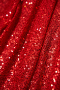Load image into Gallery viewer, Iridescent Red Striped Sequin Fabric on Stretch Mesh - Shiny Glitter Sequins for Sewing, Crafting, Apparel, Costumes, DIY Projects. Prom
