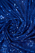 Load image into Gallery viewer, Iridescent Royal Blue Striped Sequin Fabric on Stretch Mesh - Shiny Glitter Sequins for Sewing, Crafting, Apparel, Costumes, DIY Projects.