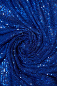 Load image into Gallery viewer, Iridescent Royal Blue Striped Sequin Fabric on Stretch Mesh - Shiny Glitter Sequins for Sewing, Crafting, Apparel, Costumes, DIY Projects.