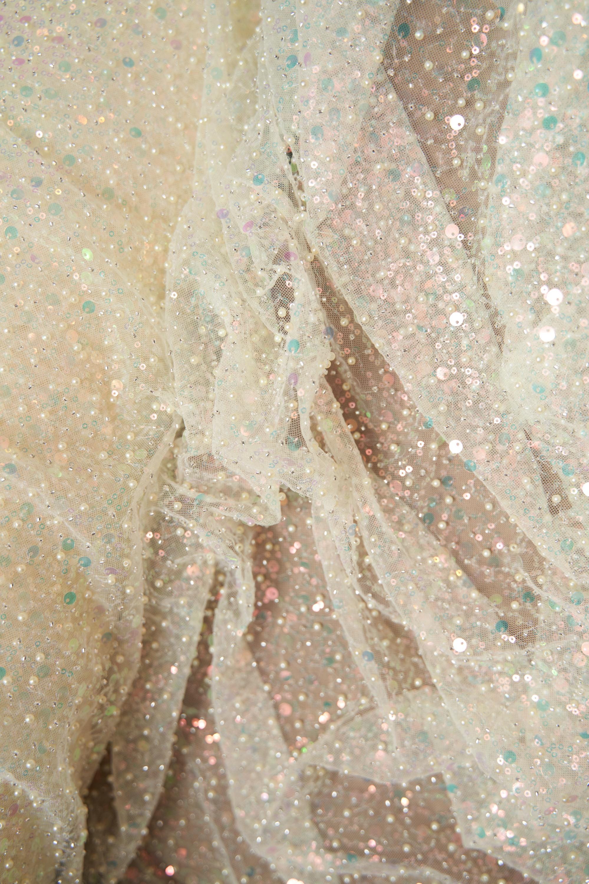 Exclusive Bridal Iridescent Beaded Embroidery Lace Fabric for Wedding NEXTSTYLE FABRICS Exclusive Bridal Iridescent Beaded Embroidery Lace Fabric for Wedding NEXTSTYLE FABRICS