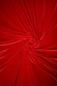 Load image into Gallery viewer, Red Stretch Velvet by the Yard | Luxurious Red Velvet Fabric for Apparel, Party, Prom and Evening Dresses. Premium Red Stretch Velvet Fabric