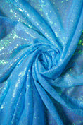Load image into Gallery viewer, Blue Sequin Fabric by the Yard -3mm Iridescent Stretch Sequins on Mesh for Weddings, Costumes & Glamorous Projects, Prom and Evening Dresses
