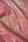Load image into Gallery viewer, Coral Pink Sequin Fabric by the Yard | 3mm Iridescent Stretch Sequins on Mesh Shiny Glitz Fabric for Weddings, Parties, Costumes and Crafts.