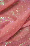 Load image into Gallery viewer, Coral Pink Sequin Fabric by the Yard | 3mm Iridescent Stretch Sequins on Mesh Shiny Glitz Fabric for Weddings, Parties, Costumes and Crafts.
