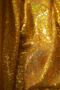 Load image into Gallery viewer, Gold Sequin Fabric by the Yard | 3mm Iridescent Stretch Sequins on Mesh | Shiny Glitz Fabric for Weddings, Parties, Costumes & Crafts, Prom
