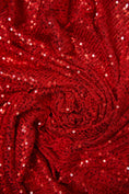 Load image into Gallery viewer, Iridescent Red Striped Sequin Fabric on Stretch Mesh - Shiny Glitter Sequins for Sewing, Crafting, Apparel, Costumes, DIY Projects. Prom