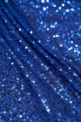 Load image into Gallery viewer, Iridescent Royal Blue Striped Sequin Fabric on Stretch Mesh - Shiny Glitter Sequins for Sewing, Crafting, Apparel, Costumes, DIY Projects.