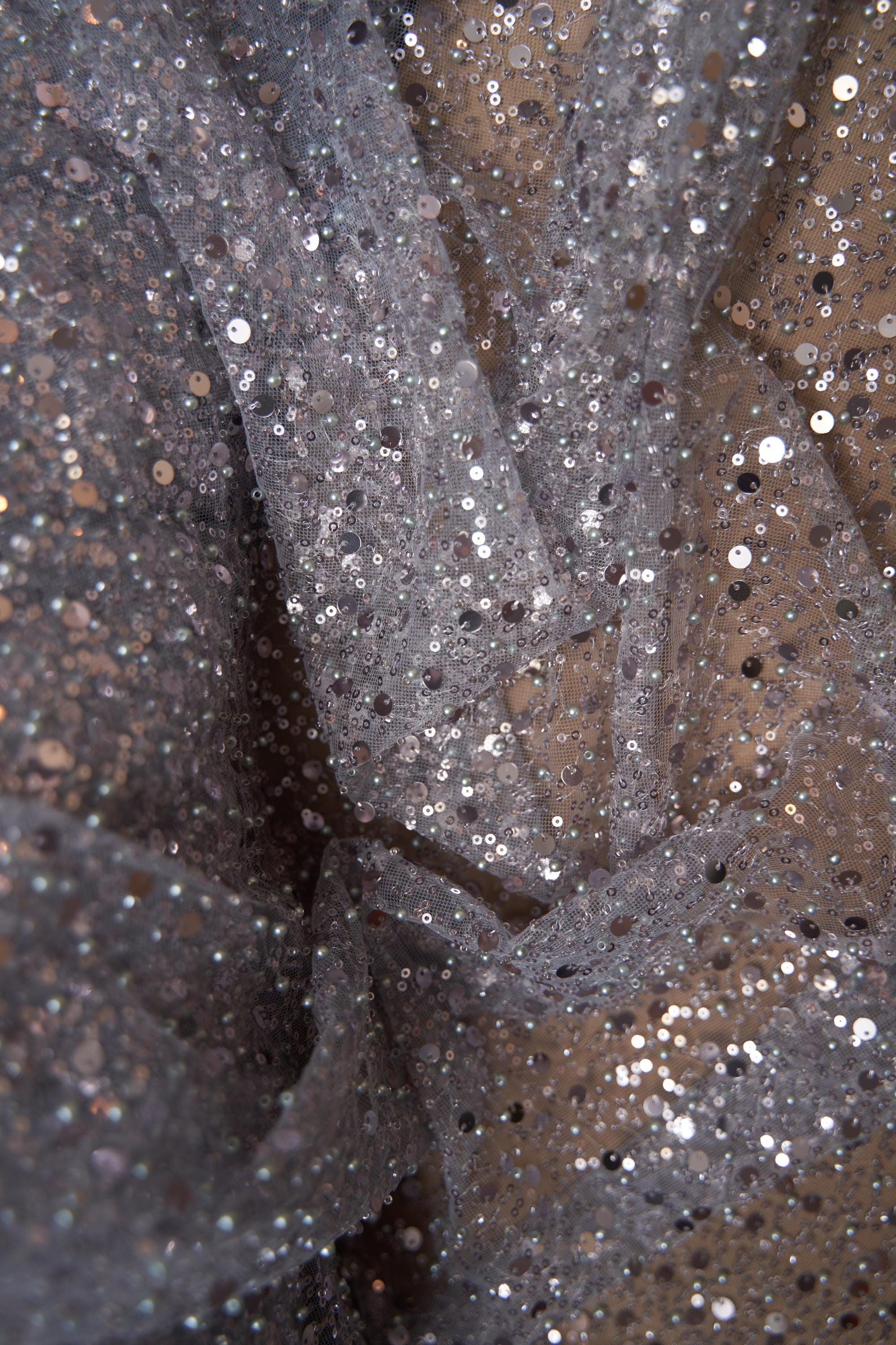 Exclusive Silver Bridal Iridescent Beaded Embroidery Lace Fabric Premi NEXTSTYLE FABRICS Exclusive Silver Bridal Iridescent Beaded Embroidery Lace Fabric Premi NEXTSTYLE FABRICS