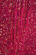 Load image into Gallery viewer, Fuchsia Iridescent Fabric, Velvet Sequin Fabric, Prom Dress Fabric by the Yard, Luxury 2 Way Stretch Velvet Wedding Fabric