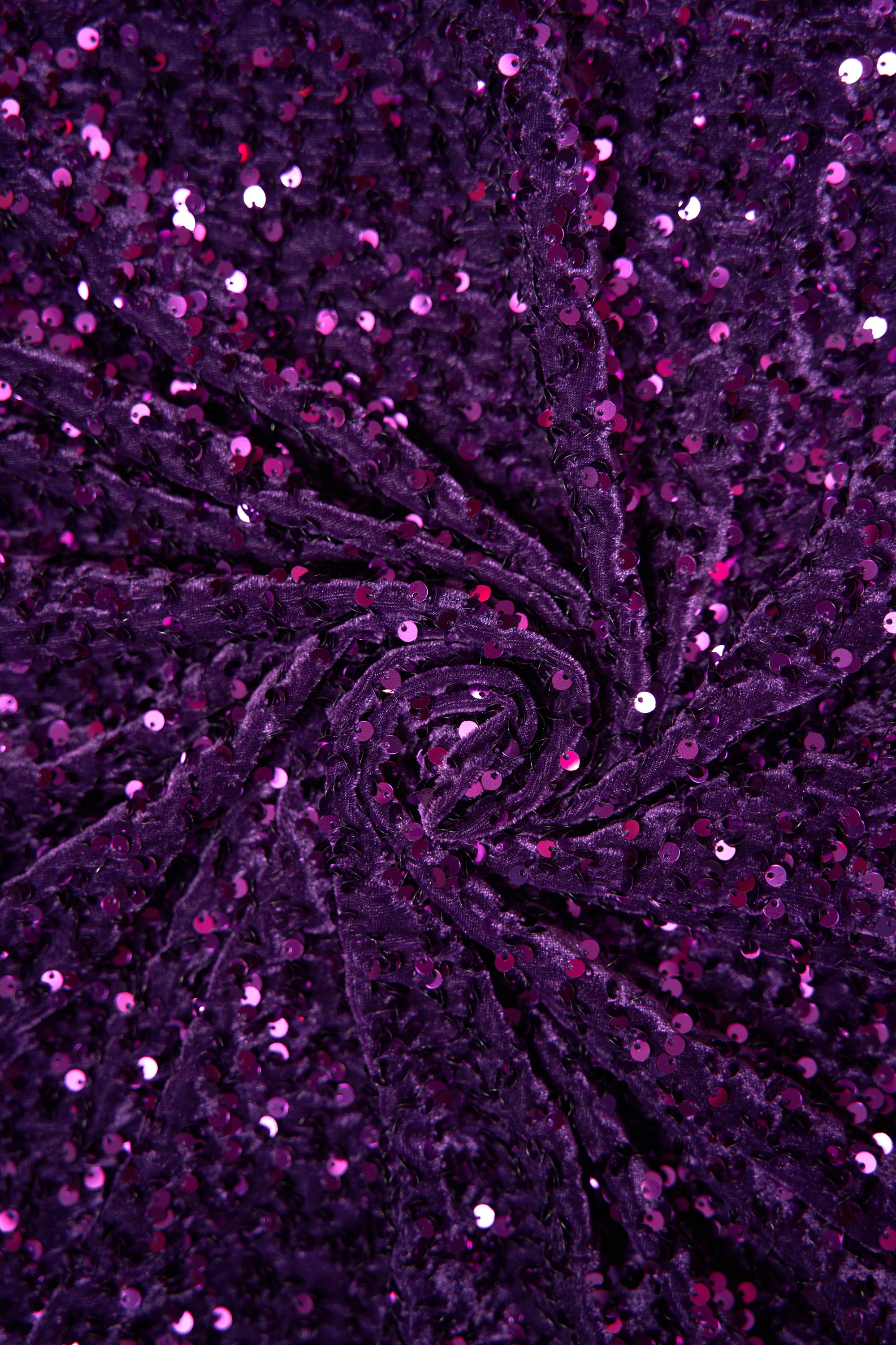 Plum Velvet Sequin Fabric, Stretch Velvet Fabric by the Yard, Luxury F   NEXTSTYLE FABRICS
