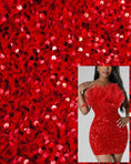 Load image into Gallery viewer, Red Velvet Fabric, Red Sequin Velvet by the Yard, Luxury Fashion Fabric, Stretch Shiny Fabric, Modern Shiny Fabric for Dresses