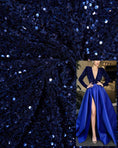 Load image into Gallery viewer, Navy Blue Sequin Fabric, Velvet Sequin Fabric by the Yard, Luxury Fabrics for Dresses, Stretch Velvet Fabric, Fashion Fabric