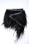 Load image into Gallery viewer, Black Ostrich Feather Trim, Fringe with Satin Ribbon, Feather Trimming By The Yard, Ostrich Hair Trim, Feather Decoration