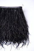 Load image into Gallery viewer, Black Ostrich Feather Trim, Fringe with Satin Ribbon, Feather Trimming By The Yard, Ostrich Hair Trim, Feather Decoration
