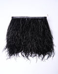 Load image into Gallery viewer, Black Ostrich Feather Trim, Fringe with Satin Ribbon, Feather Trimming By The Yard, Ostrich Hair Trim, Feather Decoration