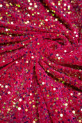 Load image into Gallery viewer, Fuchsia Iridescent Fabric, Velvet Sequin Fabric, Prom Dress Fabric by the Yard, Luxury 2 Way Stretch Velvet Wedding Fabric