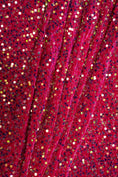 Load image into Gallery viewer, Fuchsia Iridescent Fabric, Velvet Sequin Fabric, Prom Dress Fabric by the Yard, Luxury 2 Way Stretch Velvet Wedding Fabric