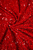 Load image into Gallery viewer, Red Velvet Fabric, Red Sequin Velvet by the Yard, Luxury Fashion Fabric, Stretch Shiny Fabric, Modern Shiny Fabric for Dresses