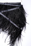 Load image into Gallery viewer, Black Ostrich Feather Trim, Fringe with Satin Ribbon, Feather Trimming By The Yard, Ostrich Hair Trim, Feather Decoration