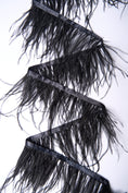 Load image into Gallery viewer, Black Ostrich Feather Trim, Fringe with Satin Ribbon, Feather Trimming By The Yard, Ostrich Hair Trim, Feather Decoration