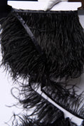 Load image into Gallery viewer, Black Ostrich Feather Trim, Fringe with Satin Ribbon, Feather Trimming By The Yard, Ostrich Hair Trim, Feather Decoration