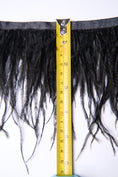 Load image into Gallery viewer, Black Ostrich Feather Trim, Fringe with Satin Ribbon, Feather Trimming By The Yard, Ostrich Hair Trim, Feather Decoration