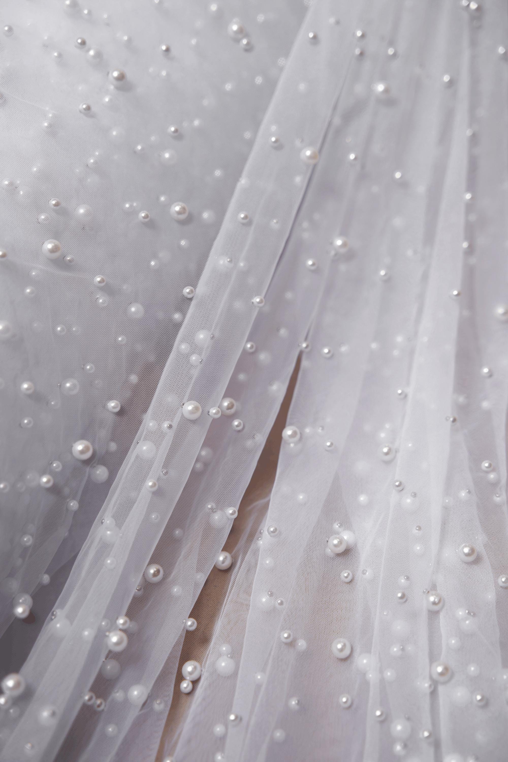 Top-Rated Milky White Pearl Fabric: Elegant Wedding Fabric by the Yard for Bridal Attire, Festival Designs & Unique Creations.