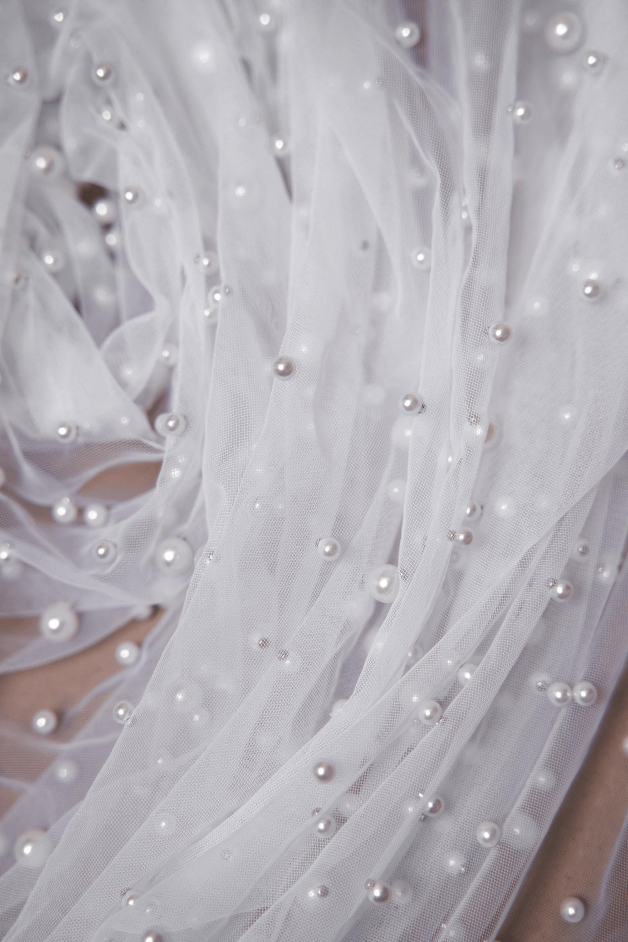 Top-Rated Milky White Pearl Fabric: Elegant Wedding Fabric by the Yard for Bridal Attire, Festival Designs & Unique Creations.