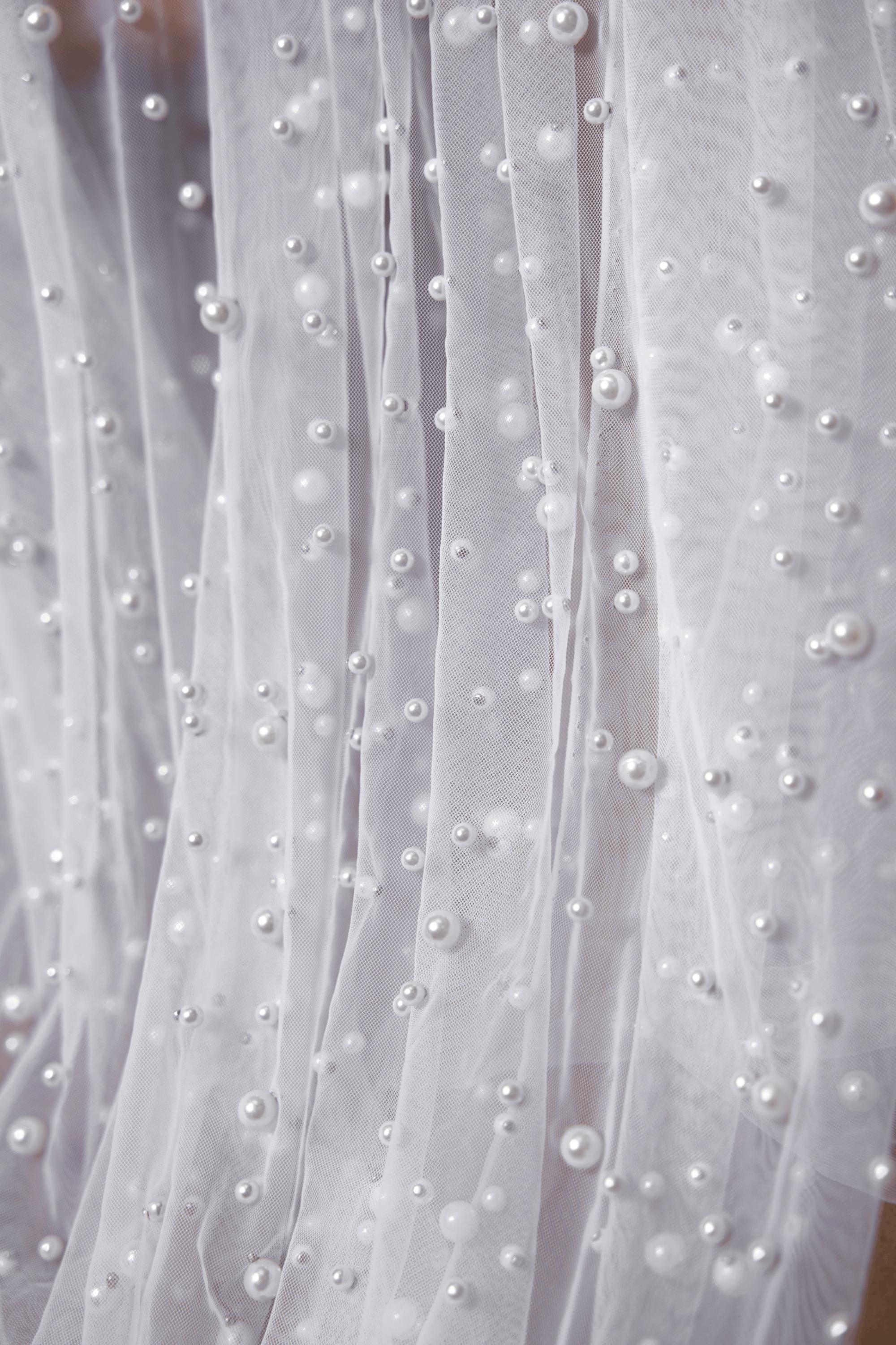 Top-Rated Milky White Pearl Fabric: Elegant Wedding Fabric by the Yard for Bridal Attire, Festival Designs & Unique Creations.