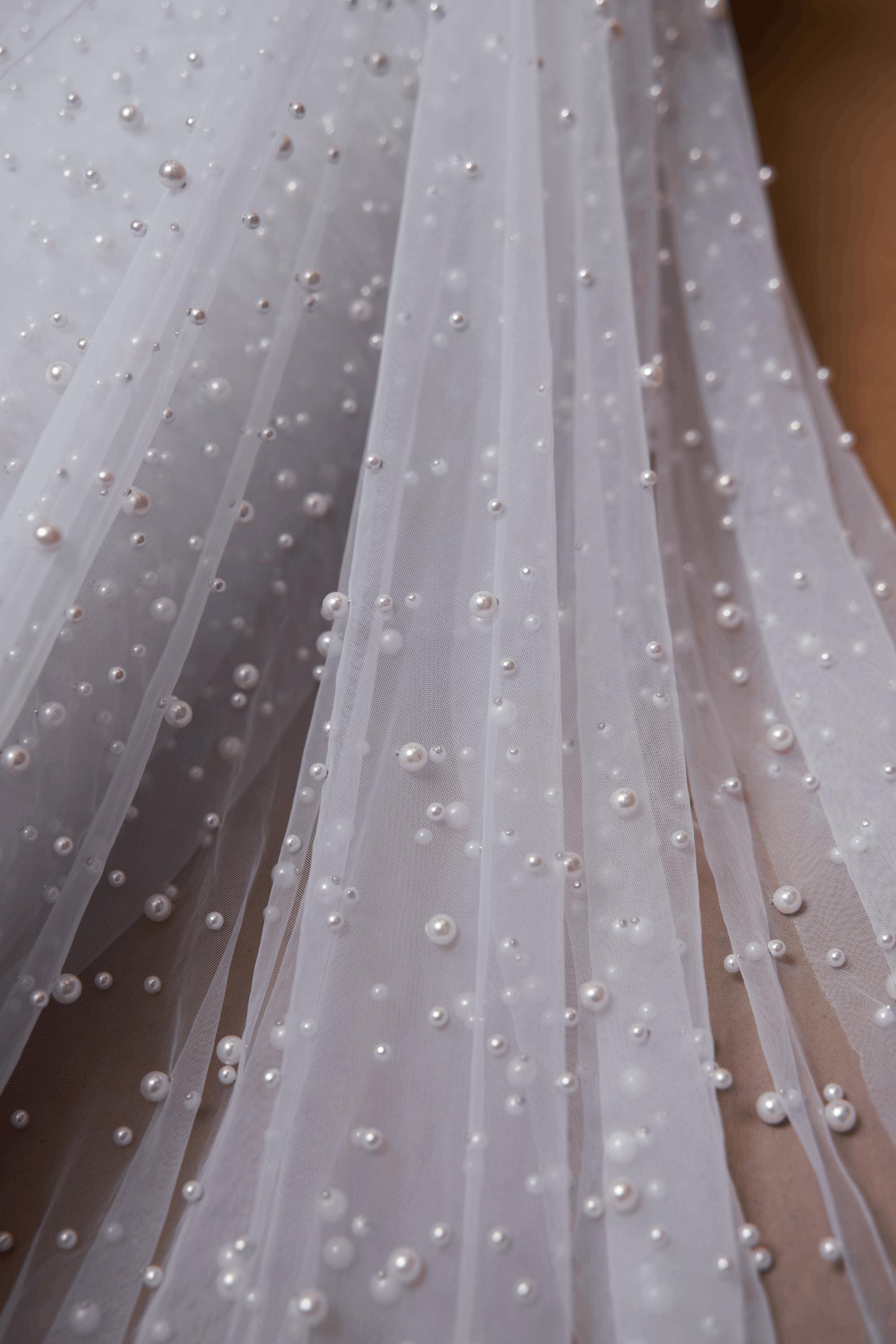 White Pearl Bridal Fabric by the Yard | Luxury Festival Fabric for Dynamic Wedding Dress Designs Perfect for Womens Couture.