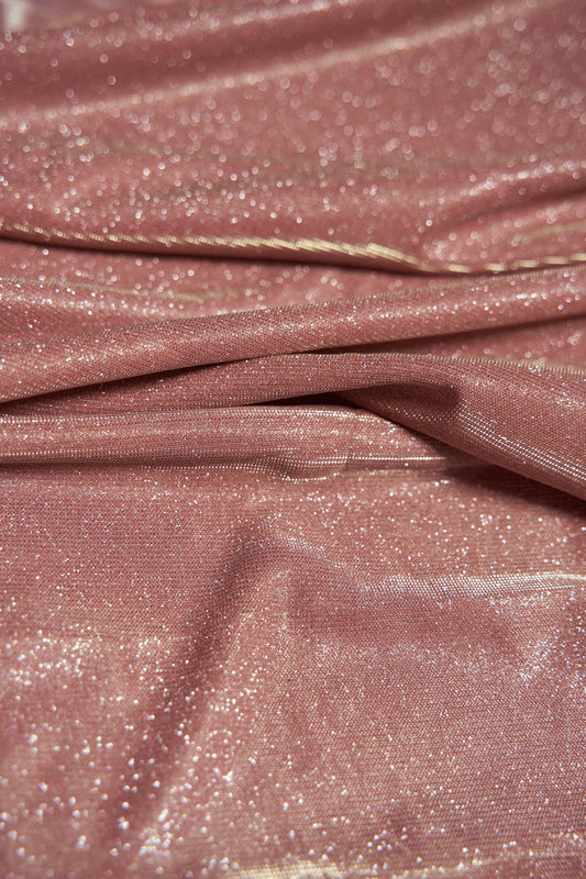 Dusty Pink Glitter Fabric by the Yard | Lurex Spandex Knit for Wedding Dresses, Evening Gowns, Costumes & Backdrops Sparkle Shimmer Fabric.