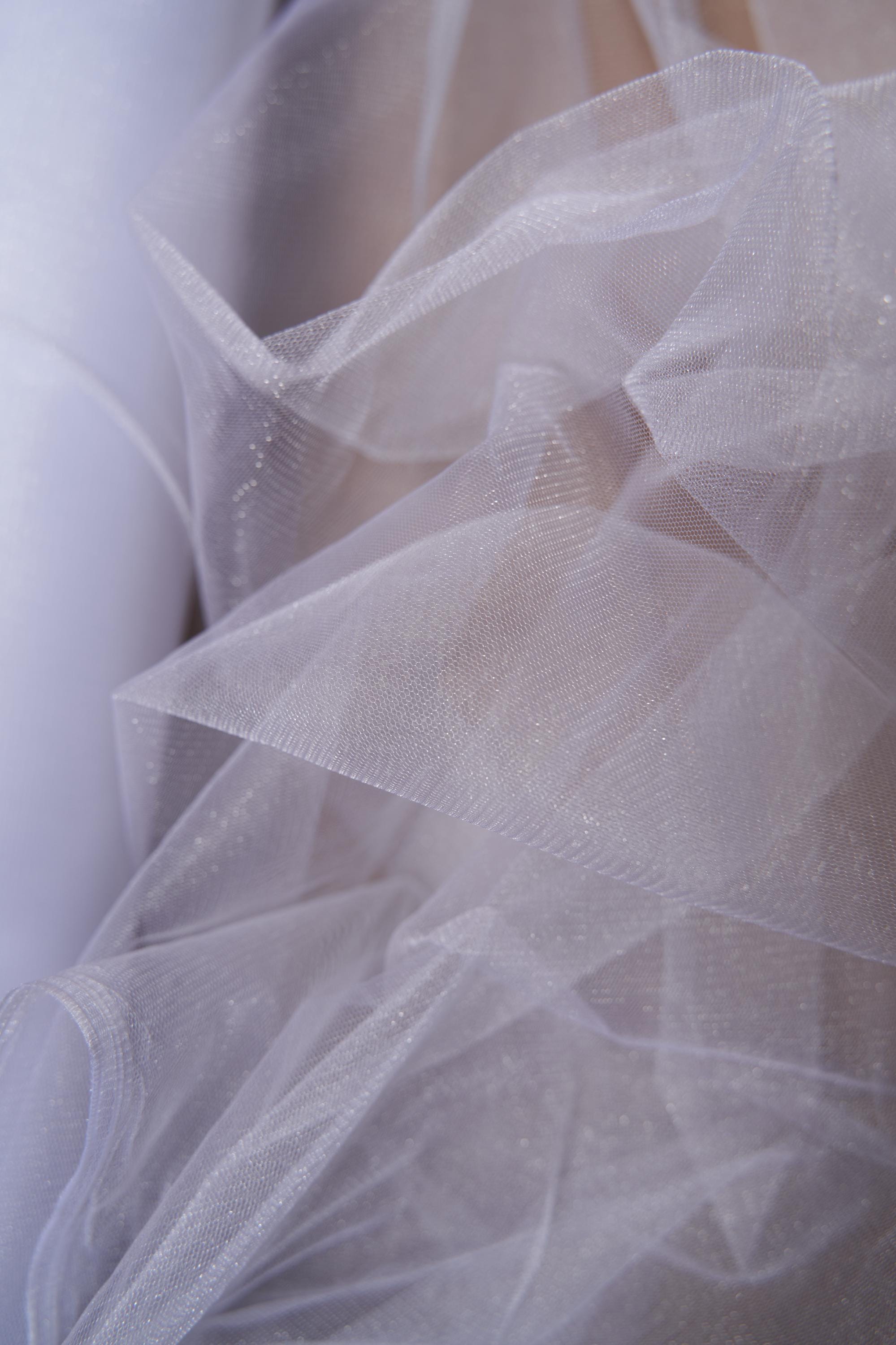 White Shiny Mesh Fabric by the Yard