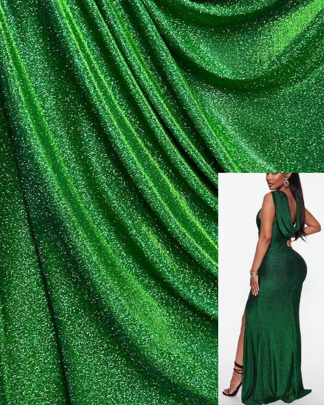 Top-Rated Emerald Green Glitter Lurex Fabric: Spandex Knit by the Yard for Evening Gowns, Costumes & Backdrops, Prom Dresses and Garments