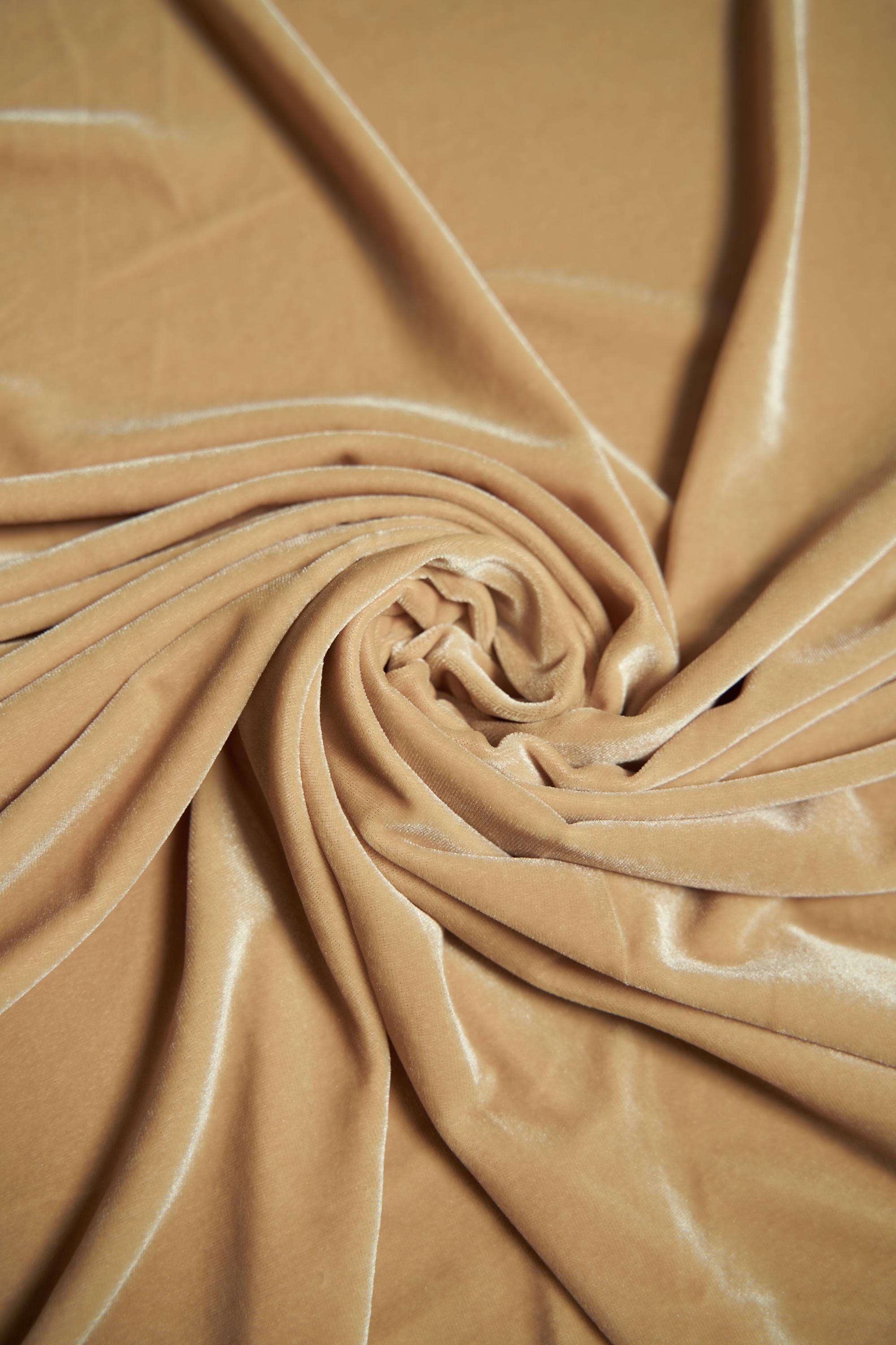 Light Gold Velvet Stretch Fabric by the Yard - Luxury 4-Way Stretch Velvet for Costumes, Bows, & Fashion Projects.