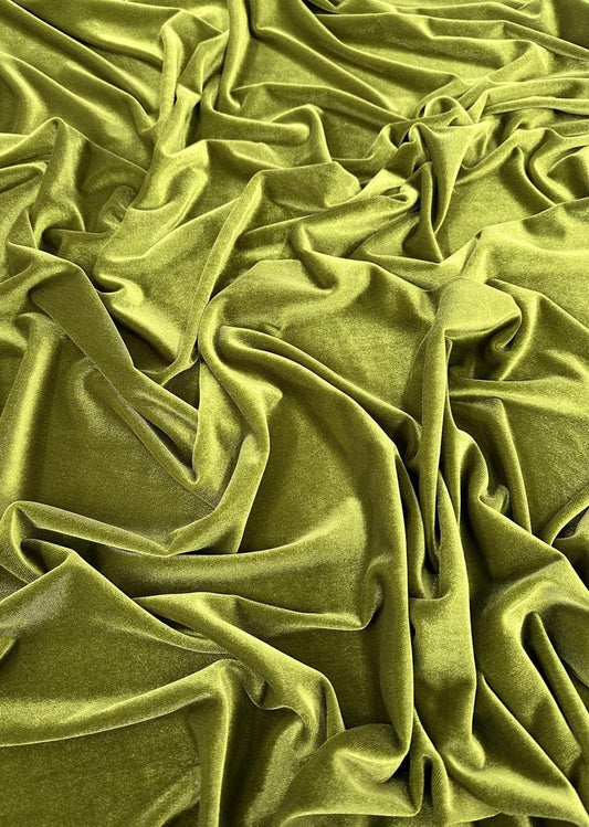 Olive Green Stretch Velvet - 4 Way Stretch Fabric by the Yard for Women's Dresses, Antique Designs, Fashion Bows, Evening and Prom Dresses