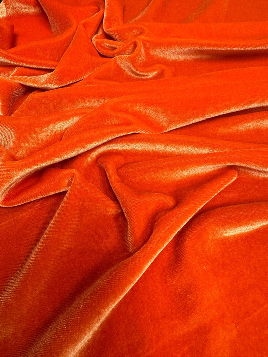 Luxurious Orange Stretch Velvet Fabric- Soft 4-Way Stretch Dress Material | Perfect for Fashion & Crafts by the Yard, Prom - Evening Dresses