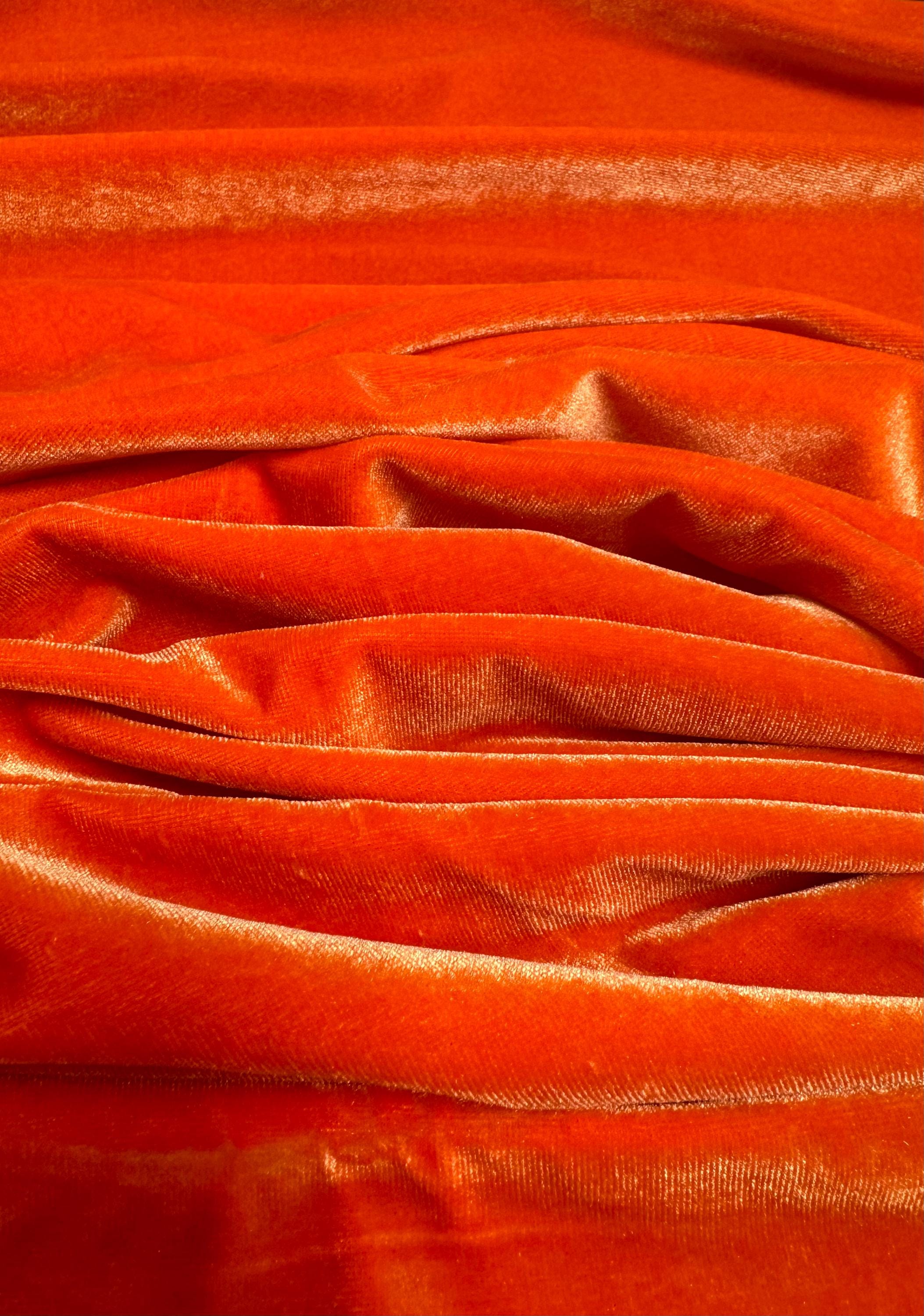 Luxurious Orange Stretch Velvet Fabric- Soft 4-Way Stretch Dress Material | Perfect for Fashion & Crafts by the Yard, Prom - Evening Dresses