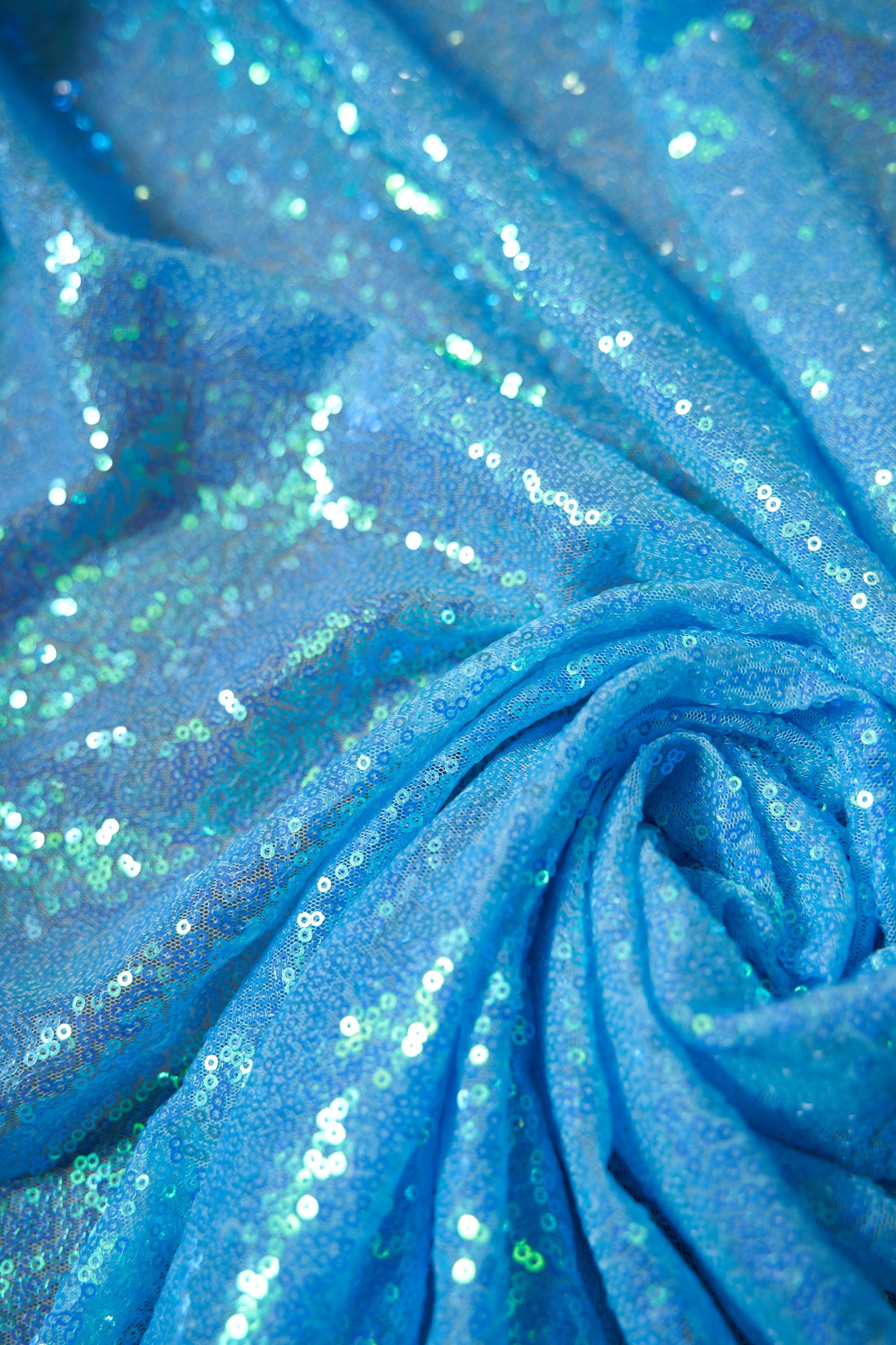 Blue Sequin Fabric by the Yard -3mm Iridescent Stretch Sequins on Mesh for Weddings, Costumes & Glamorous Projects, Prom and Evening Dresses