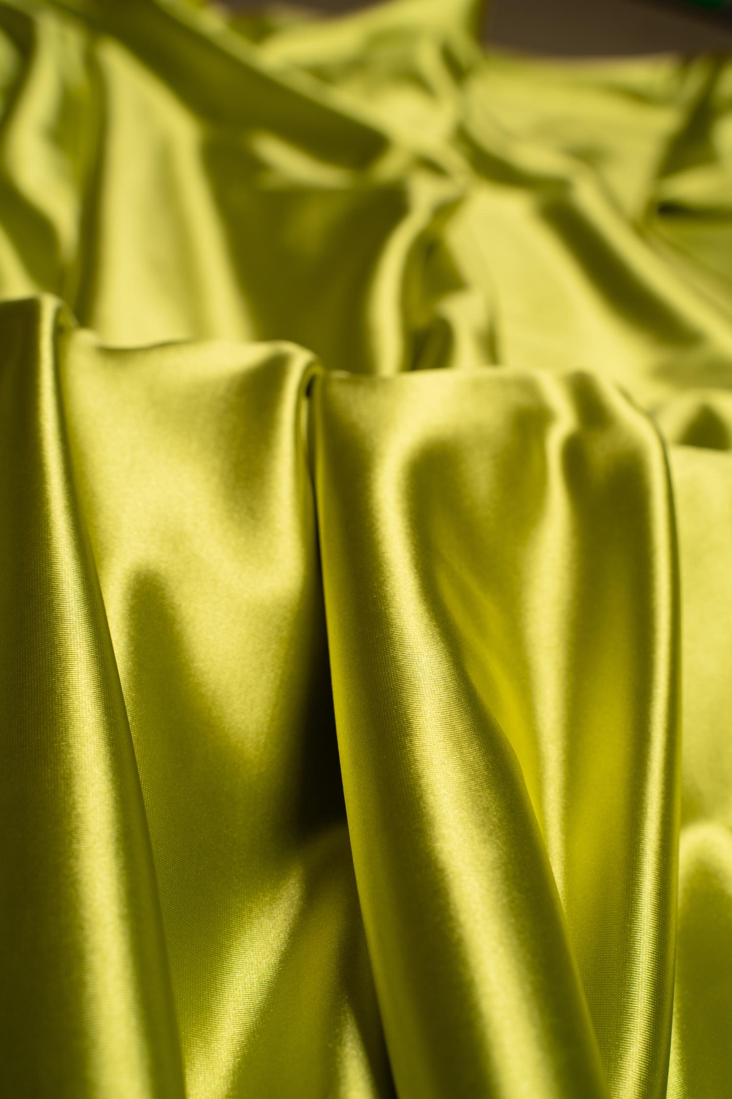 Chartreuse Shiny Nylon Spandex Fabric by the Yard Stretch Fabric for Sportswear, Bridal Attire, Evening Dresses, Prom Dresses & Costumes