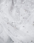 Load image into Gallery viewer, Beaded Tulle Fabric by the Yard | Pearls & Embroidered Lace Fabric | Handmade Bridal Lace for Dresses, Décor, Bridal Wear, Evening Gowns.
