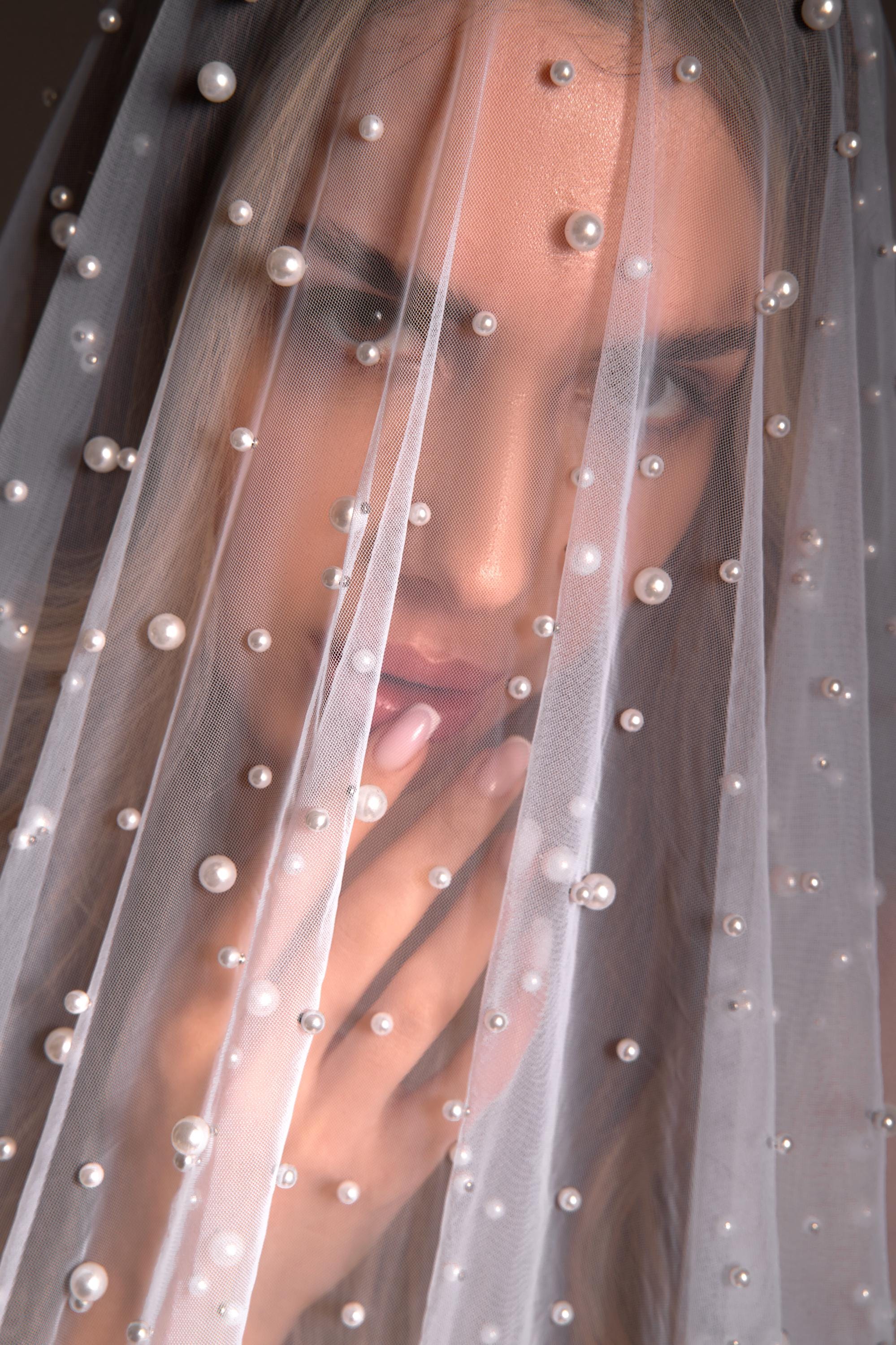 Beaded Tulle Fabric by the Yard | Pearls & Embroidered Lace Fabric